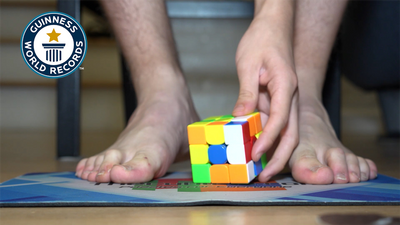 Fastest time to solve a Rubik's Cube using feet