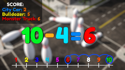 Vehicle Bowling Math - Learn Adding & Subtracting for Kids